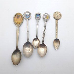 5 Mixed Souvenir Spoons -The Vatican, Noel, Acaupolco, Isolabella, Mijas